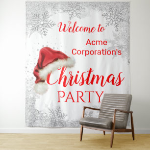 Santa Hat Snowflake Red Christmas Party Backdrop Tapestry