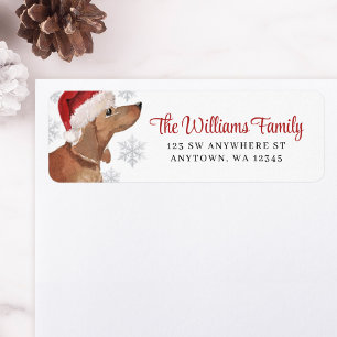 Santa Hat Snowflake Tan Dachshund Return Address