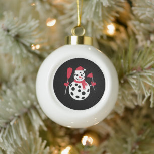 Santa Hat Snowman Family Xmas Matching Pickleball  Ceramic Ball Christmas Ornament