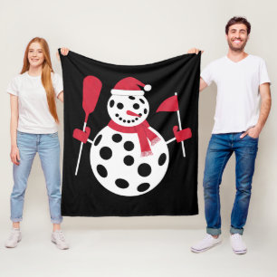 Santa Hat Snowman Family Xmas Matching Pickleball Fleece Blanket