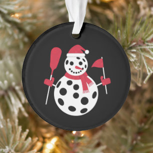 Santa Hat Snowman Family Xmas Matching Pickleball  Ornament