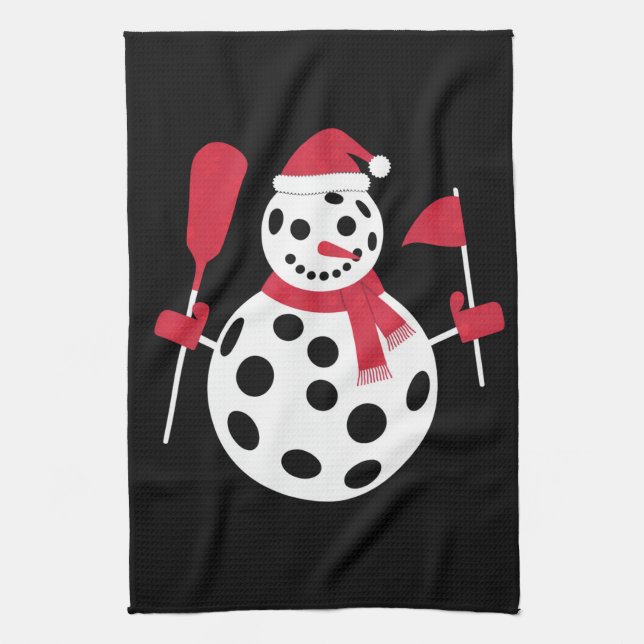 Santa Hat Snowman Family Xmas Matching Pickleball  Tea Towel (Vertical)