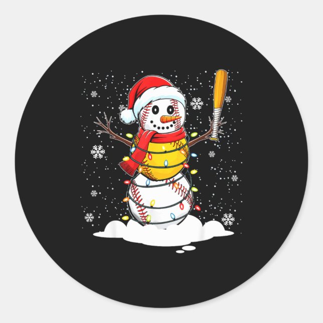 Santa Hat Snowman Xmas Funny Baseball Softball Chr Classic Round Sticker (Front)