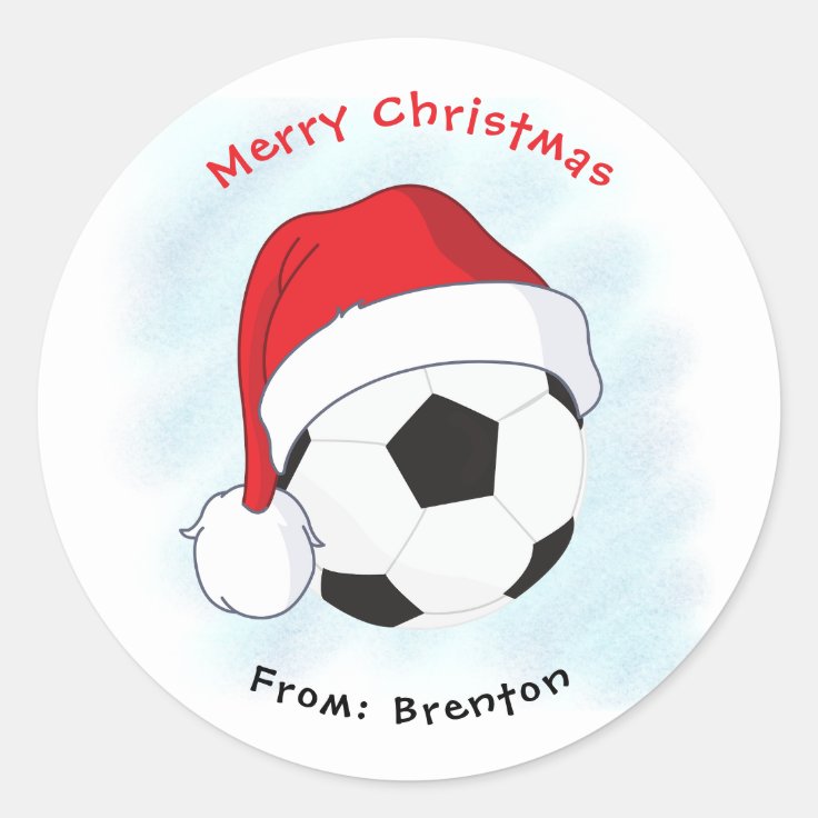 Santa Hat Soccer Ball Merry Christmas Classic Round Sticker Zazzle