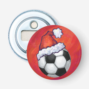 Santa Hat Soccer Ball on Red Bottle Opener