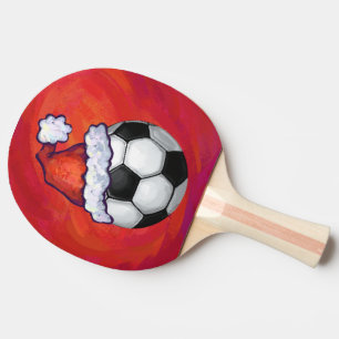 Santa Hat Soccer Ball on Red Ping Pong Paddle