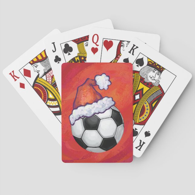 Santa Hat Soccer Ball on Red Playing Cards (Back)