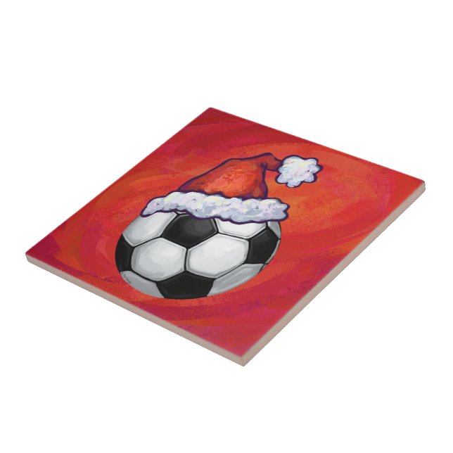 Santa Hat Soccer Ball on Red Tile (Side)