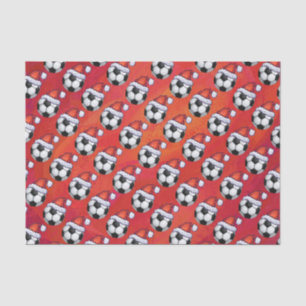 Santa Hat Soccer Ball Pattern on Red Tissue Paper