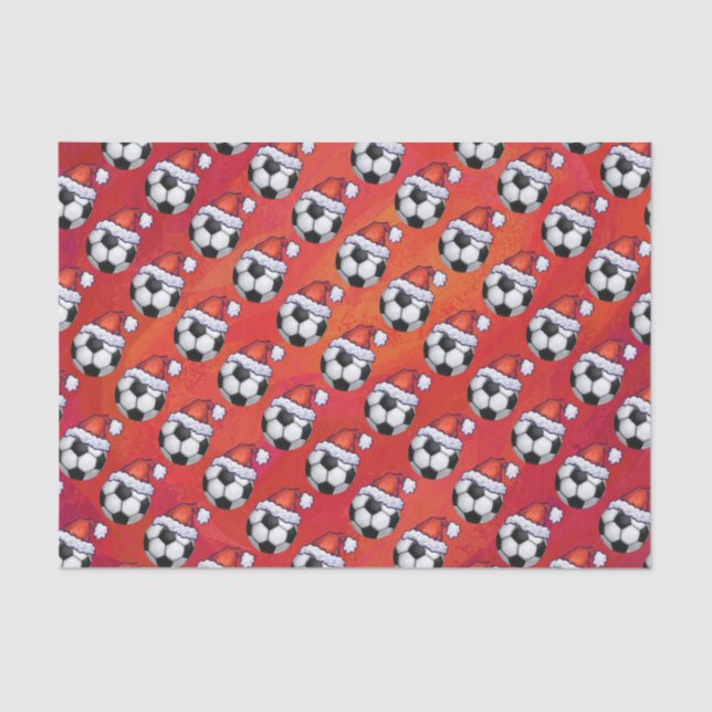 Santa Hat Soccer Ball Pattern on Red Tissue Paper (Front)