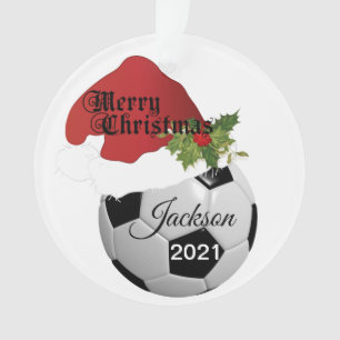Santa Hat Soccer Design   DIY Name Ornament