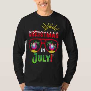Santa Hat Sunglasses Christmas In July Summer T-Shirt