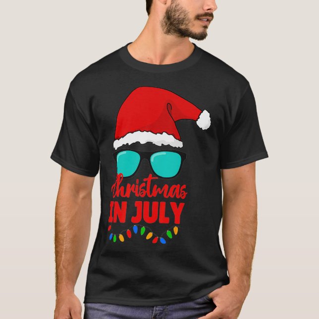 Santa Hat Sunglasses Summer Celebration Christmas  T-Shirt (Front)