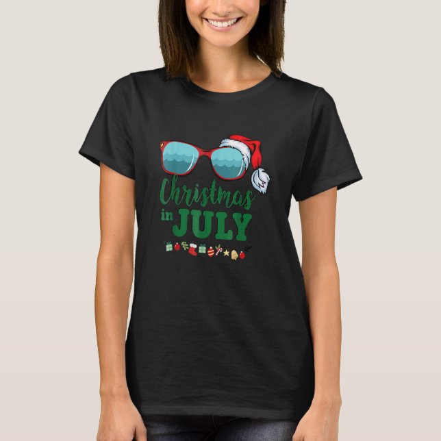 Santa Hat Sunglasses Summer Christmas In July T-Shirt (Front)
