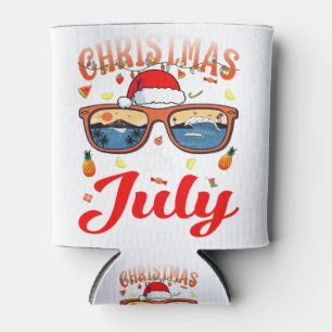 Santa Hat Sunglasses Summer Party TShirt Christmas Can Cooler