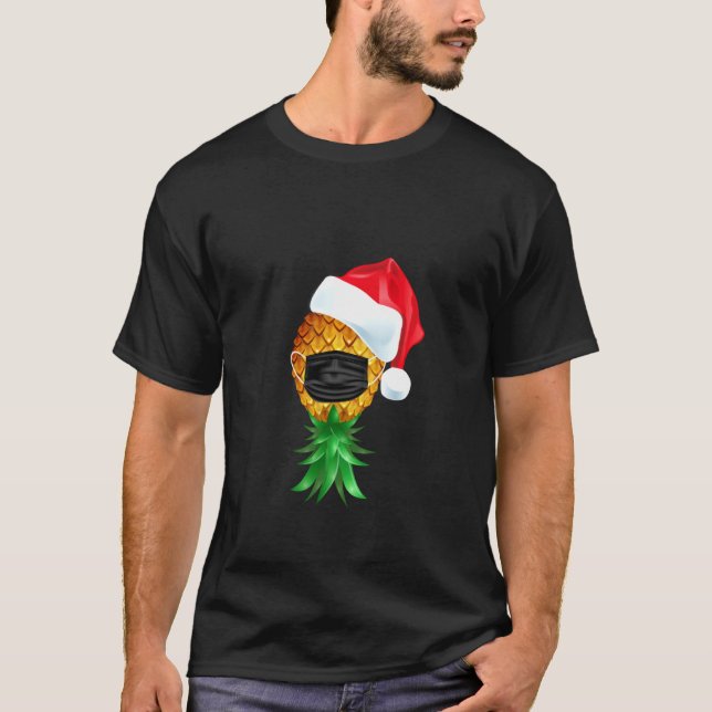 Santa Hat Swinger Upside Down Pineapple Mask Long  T-Shirt (Front)