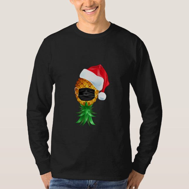Santa Hat Swinger Upside Down Pineapple Mask Long  T-Shirt (Front)