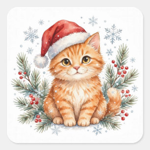Santa Hat Tabby Cat Christmas Sticker
