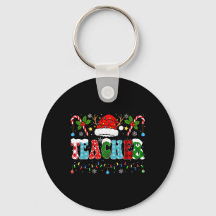 Santa Hat Teacher Christmas Lights Funny Christmas Key Ring
