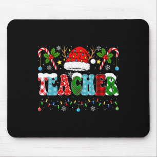 Santa Hat Teacher Christmas Lights Funny Christmas Mouse Mat