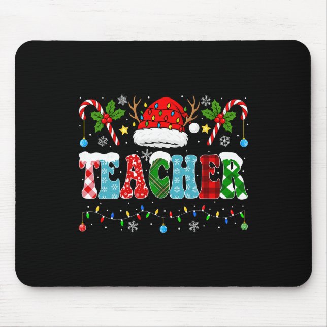 Santa Hat Teacher Christmas Lights Funny Christmas Mouse Mat (Front)