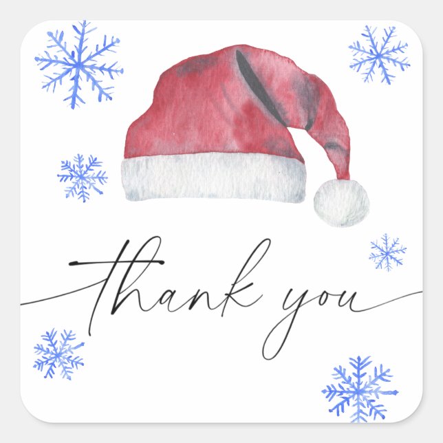 Santa hat thank you card square sticker (Front)