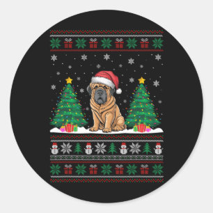 Santa Hat Tibetan Mastiff Dog Xmas Tree Lights Ugl Classic Round Sticker