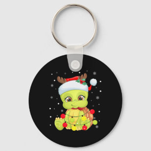 Santa Hat Tortoise Christmas Tortoise Lovers Pajam Key Ring
