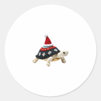 Santa Hat Tortoise - Vintage Sea Turtle Xmas Ugly  Classic Round Sticker