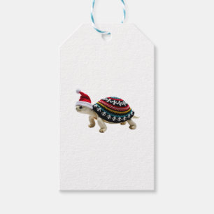 Santa Hat Tortoise - Vintage Sea Turtle Xmas Ugly  Gift Tags