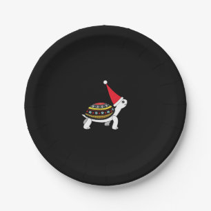 Santa Hat Tortoise - Vintage Sea Turtle Xmas Ugly  Paper Plate