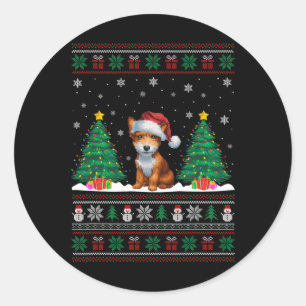 Santa Hat Toy Fox Terrier Dog Xmas Tree Lights Ugl Classic Round Sticker