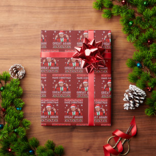 Santa Hat Trump Make Christmas Great Again Red Wrapping Paper