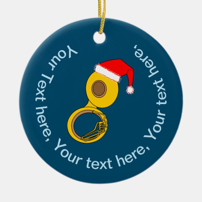 Santa Hat Tuba Ceramic Tree Decoration (Front)