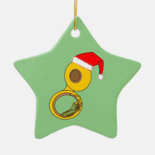 Santa Hat Tuba Ceramic Tree Decoration