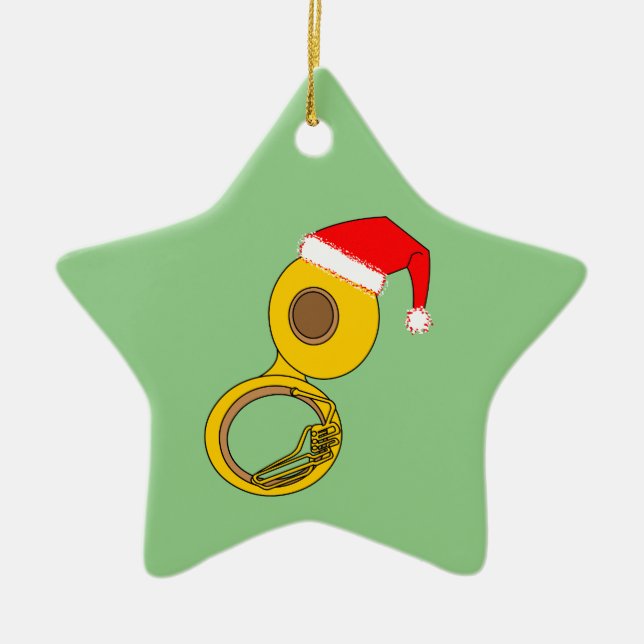 Santa Hat Tuba Ceramic Tree Decoration (Front)