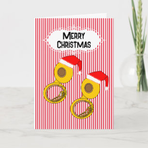 Santa Hat Tuba Srtipes Thank You Card