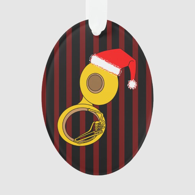 Santa Hat Tuba Stripes Ornament (Front)