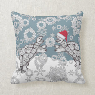 Santa Hat, Turtles & Snowflakes Winter Christmas Cushion