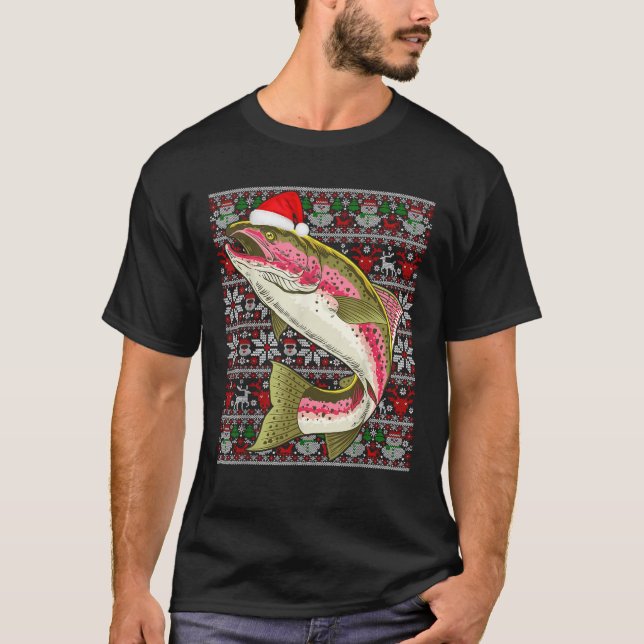 Santa Hat Ugly Christmas Sweater Rainbow Trout Fis (Front)