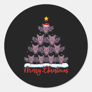 Santa Hat Ugly Xmas Funny Bat Christmas Tree  Classic Round Sticker