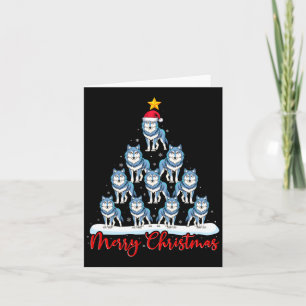 Santa Hat Ugly Xmas Funny Wolf Christmas Tree  Card