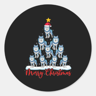 Santa Hat Ugly Xmas Funny Wolf Christmas Tree Classic Round Sticker