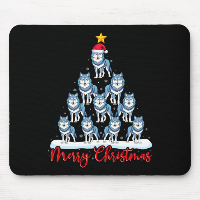 Santa Hat Ugly Xmas Funny Wolf Christmas Tree  Mouse Mat (Front)
