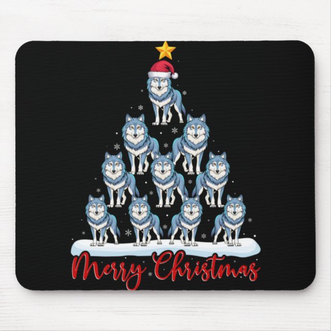 Santa Hat Ugly Xmas Funny Wolf Christmas Tree T Sh Mouse Mat (Front)