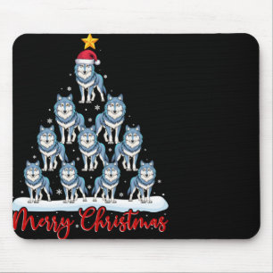 Santa Hat Ugly Xmas Funny Wolf Christmas Tree T Sh Mouse Mat