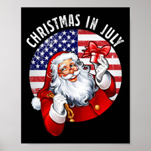 Santa Hat Usa Flag Summer Party Funny Christmas In Poster