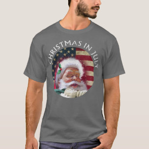 Santa Hat USA Flag Summer Party Funny Christmas In T-Shirt