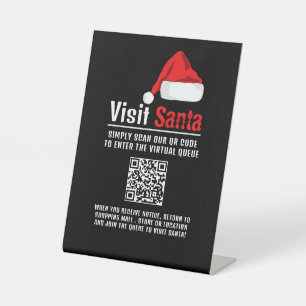Santa Hat, Visit Santa, QR Code Queue Pedestal Sign