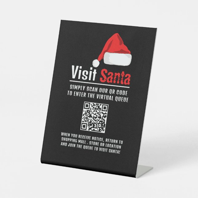 Santa Hat, Visit Santa, QR Code Queue Pedestal Sign (Front)